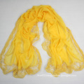 Yellow Polyester Chiffon Scarf Lace Shawls for Women